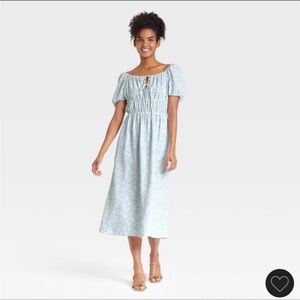 Who What Wear Sky Blue Floral Prairie Milkmaid Dress